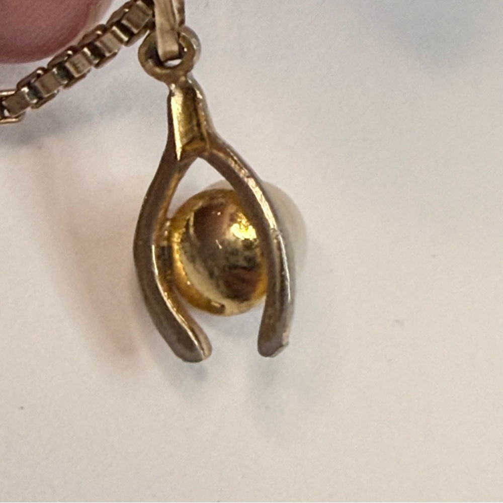 Vintage 70’s Gold Filled Wishbone/Faux Pearl Pendant Box Chain Necklace 15.5” - Picture 14 of 15